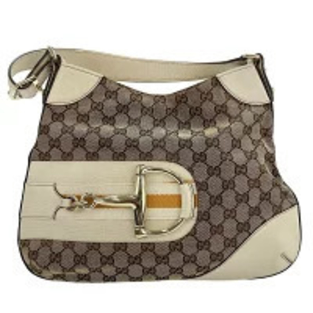 Gucci GG Canvas Horsebit Shoulder Bag Beige Cream